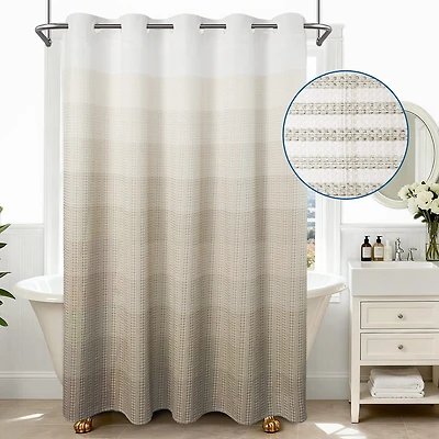 Awesome Home™ No Hook Ombre Waffle Snap-In Liner Shower Curtain