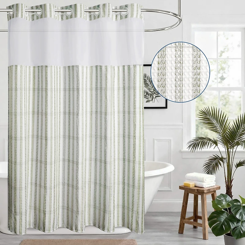 Awesome Home™ No Hook Plaid Waffle Snap-In Liner Shower Curtain