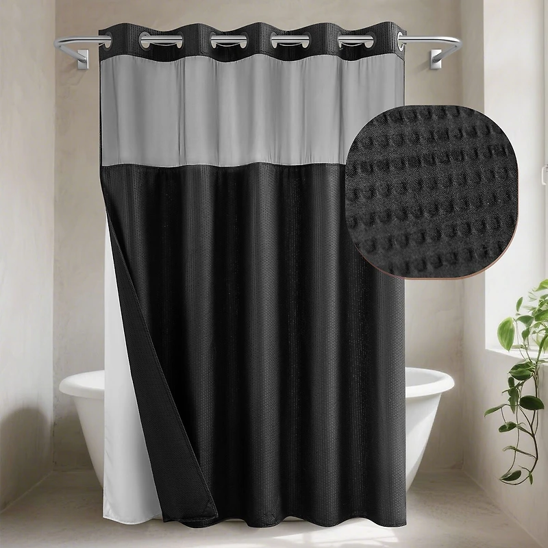 Awesome Home™ No Hook Embossed Snap-In Liner Shower Curtain