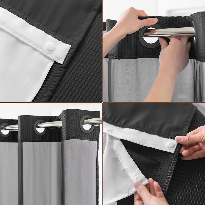 Awesome Home™ No Hook Embossed Snap-In Liner Shower Curtain