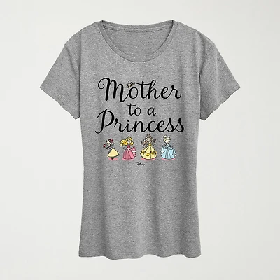 Womens Crew Neck Short Sleeve Regular Fit Princess Graphic T-Shirt