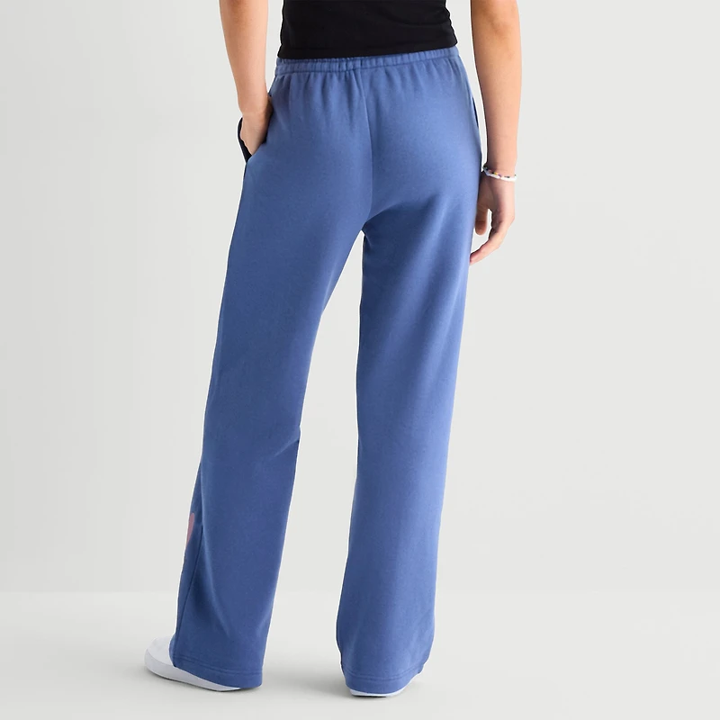 Stitch Sweatpant Womens Juniors Wide Leg Mid Rise Fleece
