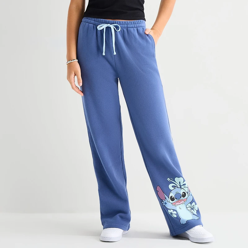 Stitch Sweatpant Womens Juniors Wide Leg Mid Rise Fleece