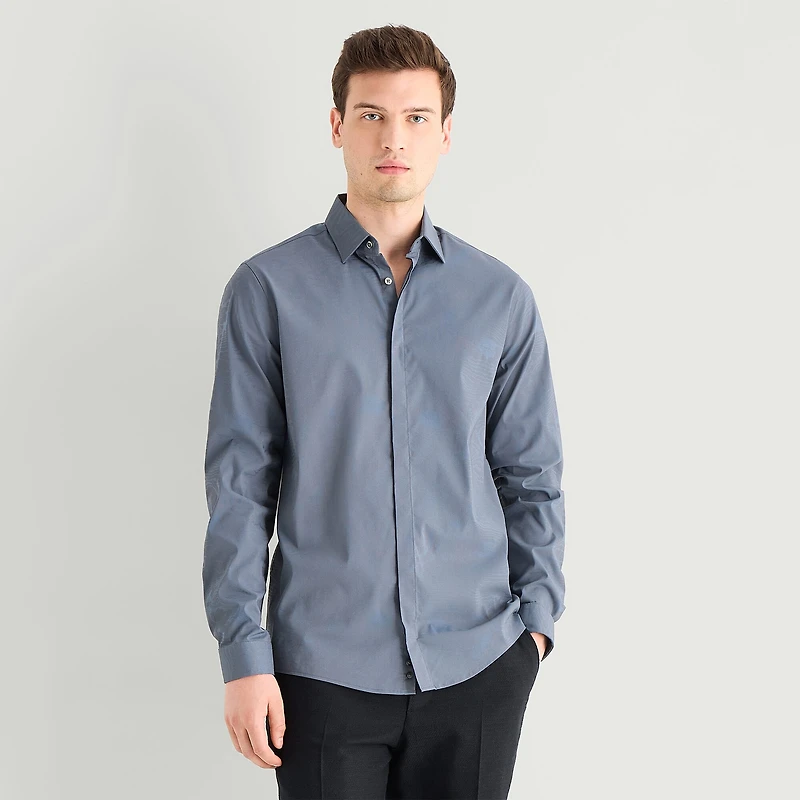 J. Ferrar Ultra Comfort Moiré Pattern Mens Long Sleeve Regular Fit Stretch Fabric Wrinkle Free Button-Down Shirt
