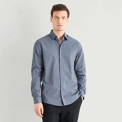 J. Ferrar Ultra Comfort Moiré Pattern Mens Long Sleeve Regular Fit Stretch Fabric Wrinkle Free Button-Down Shirt