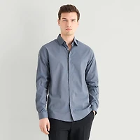 J. Ferrar Ultra Comfort Moiré Pattern Mens Long Sleeve Regular Fit Stretch Fabric Wrinkle Free Button-Down Shirt