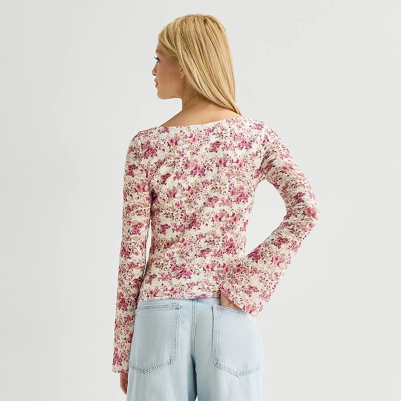 Arizona Womens Juniors Crew Neck Long Sleeve Blouse