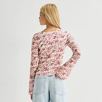 Arizona Womens Juniors Crew Neck Long Sleeve Blouse