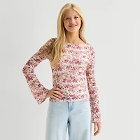 Arizona Womens Juniors Crew Neck Long Sleeve Blouse