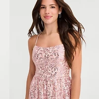 Emerald Sundae Womens Juniors Square Neck Sleeveless Embroidered Fit + Flare Dress