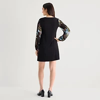 MSK Womens Round Neck Long Sleeve Floral Shift Dress
