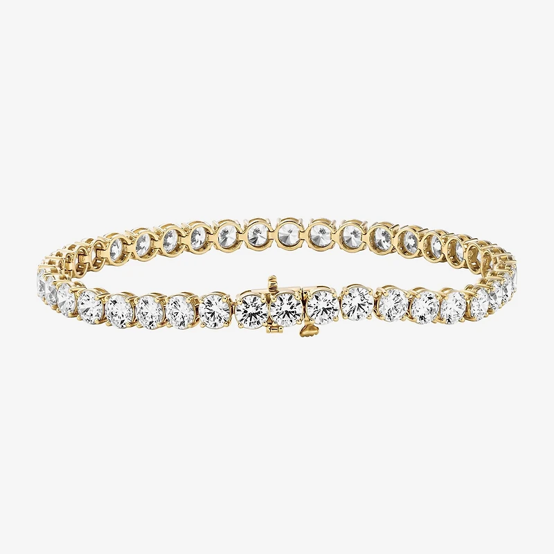 (F / Si2) Womens 12 Ct.T.W. Lab Grown White Diamond 10K Gold Round 7.25 Inch Tennis Bracelet