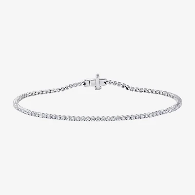 (F / Si2) Womens 1 CT. T.W. Lab Grown White Diamond 10K Gold Round 6 1/2 Inch Tennis Bracelet