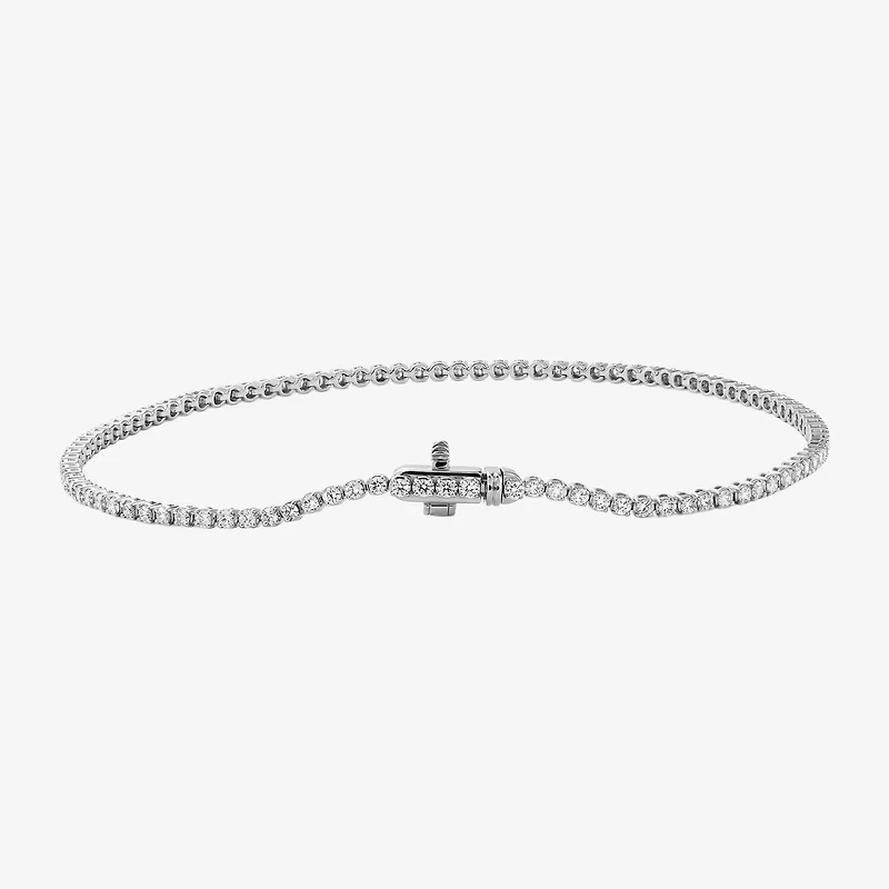 F / Si2) Womens 1 CT. T.W. Lab Grown White Diamond 10K Gold Round Inch Tennis Bracelet
