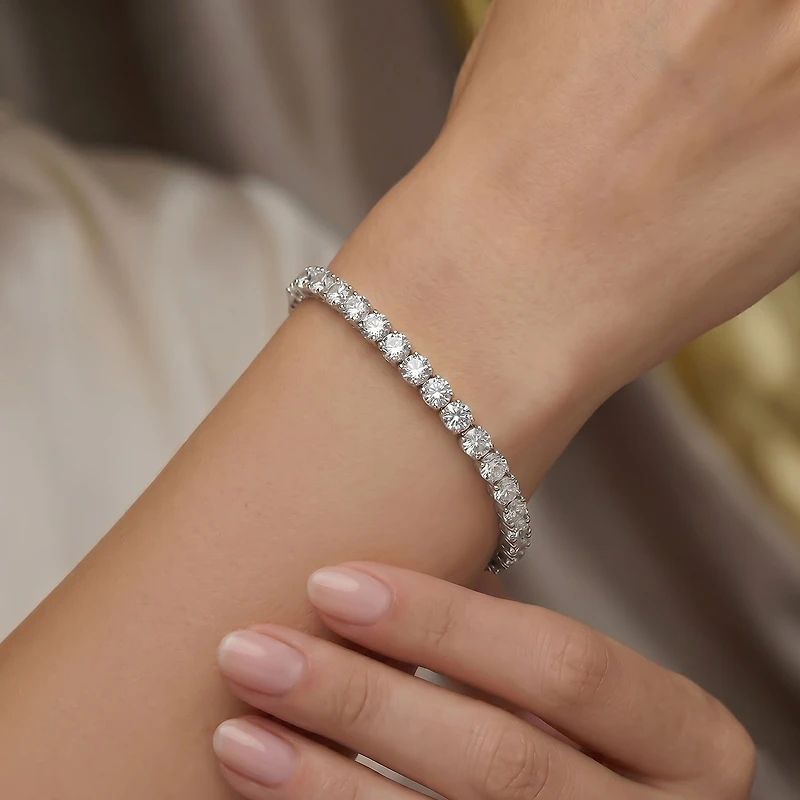F / Si2) Womens 10 Ct.T.W. Lab Grown White Diamond 10K Gold Round / Inch Tennis Bracelet