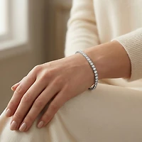 (F / Si2) Womens 1 CT. T.W. Lab Grown White Diamond 10K Gold Round 7.25 Inch Tennis Bracelet