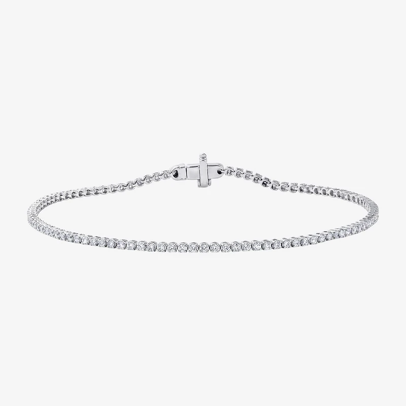 (F / Si2) Womens 1 CT. T.W. Lab Grown White Diamond 10K Gold Round 7.25 Inch Tennis Bracelet