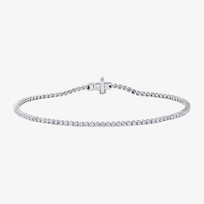 (F / Si2) Womens 1 CT. T.W. Lab Grown White Diamond 10K Gold Round 7.25 Inch Tennis Bracelet