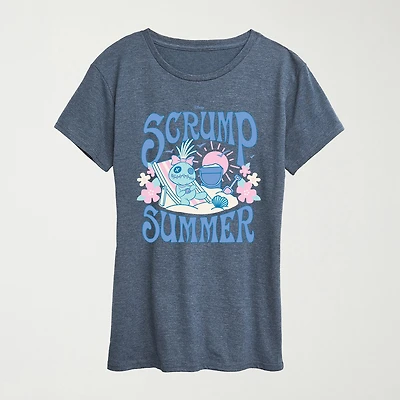 Womens Crew Neck Short Sleeve Regular Fit Lilo & Stitch Graphic T-Shirt