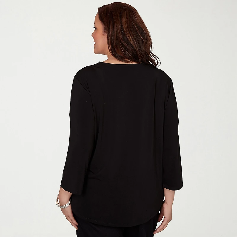 Alfred Dunner Classics Womens Plus Split Crew Neck 3/4 Sleeve T-Shirt