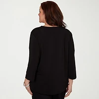 Alfred Dunner Classics Womens Plus Split Crew Neck 3/4 Sleeve T-Shirt