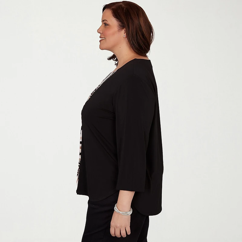 Alfred Dunner Classics Womens Plus Split Crew Neck 3/4 Sleeve T-Shirt
