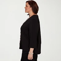 Alfred Dunner Classics Womens Plus Split Crew Neck 3/4 Sleeve T-Shirt