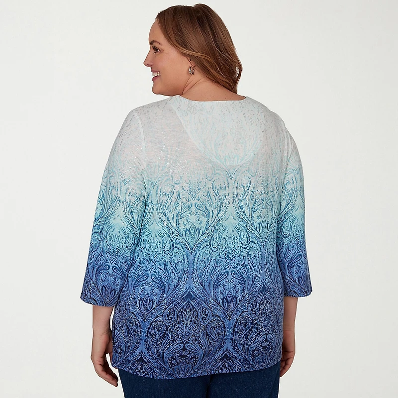 Alfred Dunner Classics Womens Plus Square Neck 3/4 Sleeve T-Shirt