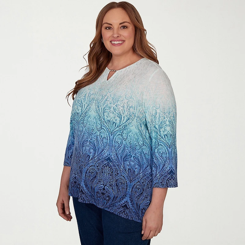Alfred Dunner Classics Womens Plus Square Neck 3/4 Sleeve T-Shirt