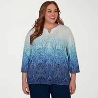 Alfred Dunner Classics Womens Plus Square Neck 3/4 Sleeve T-Shirt