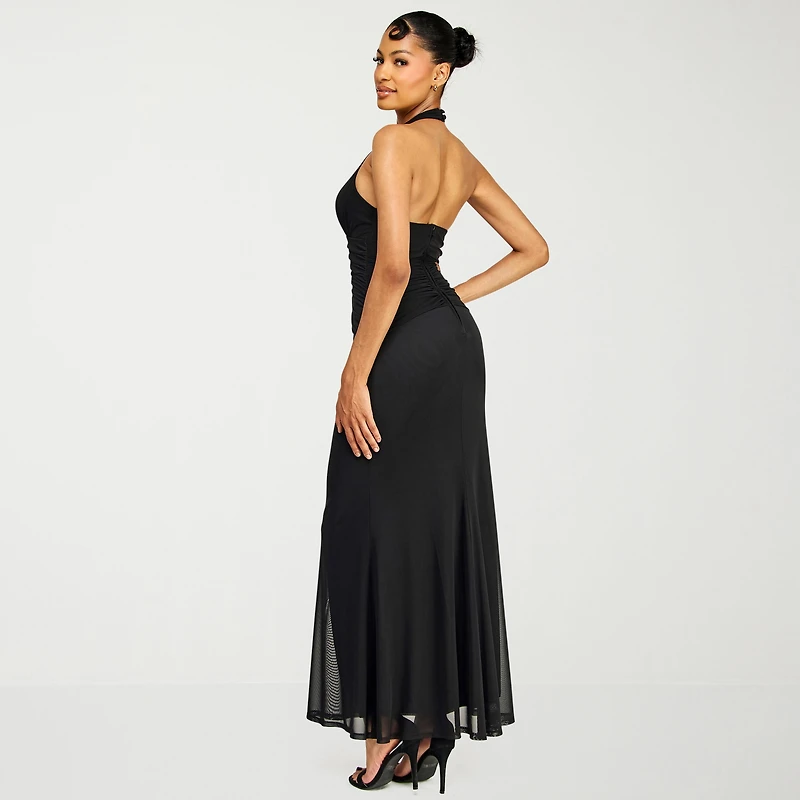 Premier Amour Womens Halter Neck Sleeveless Evening Gown