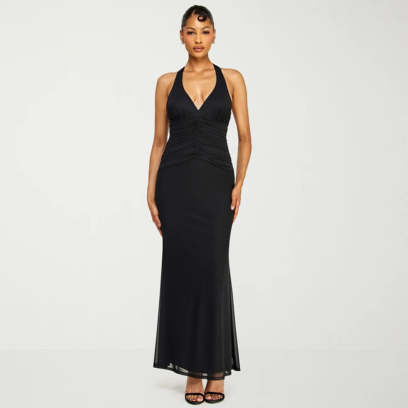 Premier Amour Womens Halter Neck Sleeveless Evening Gown