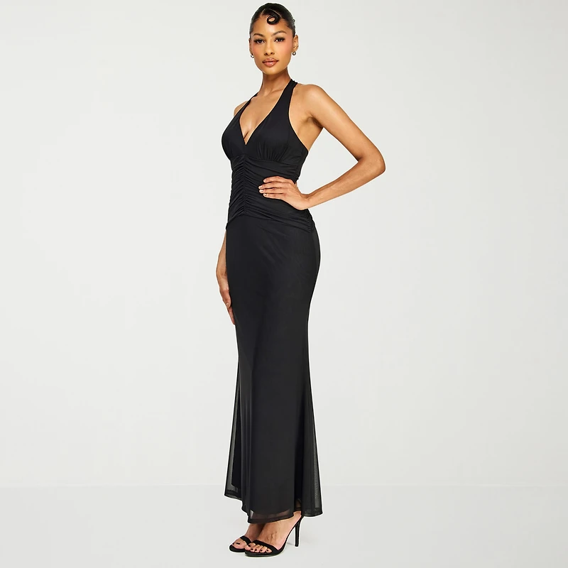 Premier Amour Womens Halter Neck Sleeveless Evening Gown
