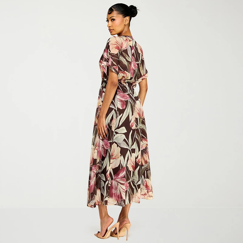 Premier Amour Womens V Neck Short Sleeve Kimono Maxi Dress