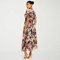 Premier Amour Womens V Neck Short Sleeve Kimono Maxi Dress