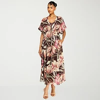 Premier Amour Womens V Neck Short Sleeve Kimono Maxi Dress