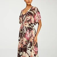 Premier Amour Womens V Neck Short Sleeve Kimono Maxi Dress