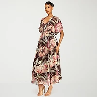 Premier Amour Womens V Neck Short Sleeve Kimono Maxi Dress