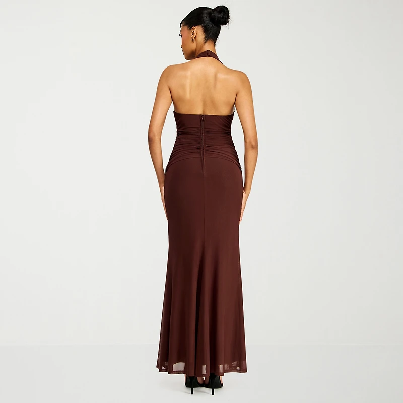 Premier Amour Womens Halter Neck Sleeveless Evening Gown