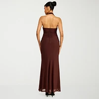 Premier Amour Womens Halter Neck Sleeveless Evening Gown