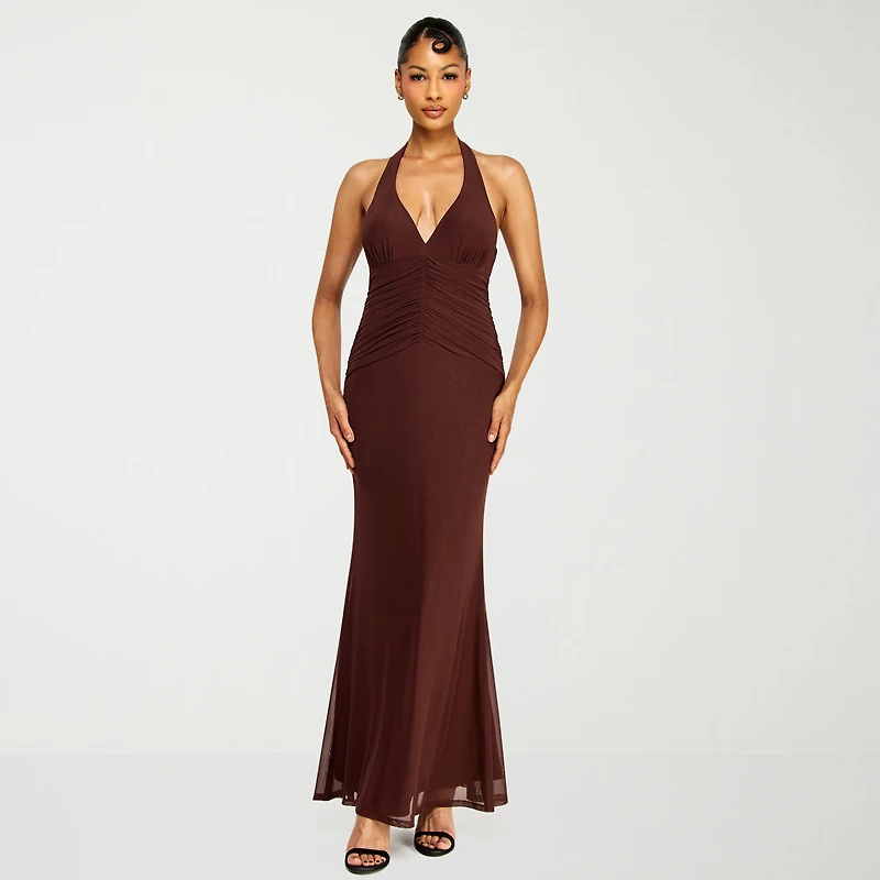 Premier Amour Womens Halter Neck Sleeveless Evening Gown