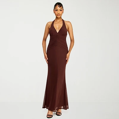 Premier Amour Womens Halter Neck Sleeveless Evening Gown