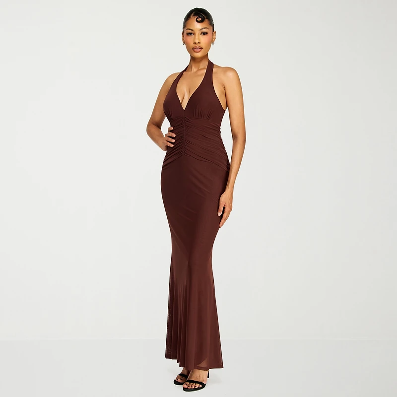 Premier Amour Womens Halter Neck Sleeveless Evening Gown
