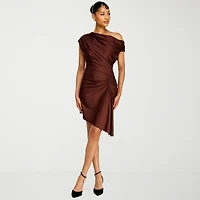 Premier Amour Womens High-Low Asymmetrical Neck Sleeveless Off the Shoulder Fit + Flare Dress