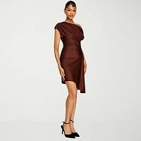 Premier Amour Womens High-Low Asymmetrical Neck Sleeveless Off the Shoulder Fit + Flare Dress