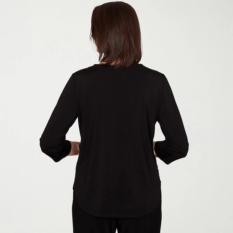 Alfred Dunner Classics Womens Split Crew Neck 3/4 Sleeve T-Shirt