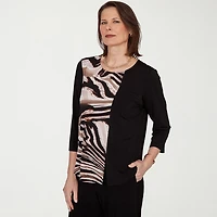 Alfred Dunner Classics Womens Split Crew Neck 3/4 Sleeve T-Shirt