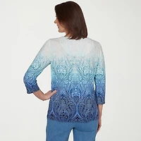 Alfred Dunner Womens Crew Neck 3/4 Sleeve T-Shirt