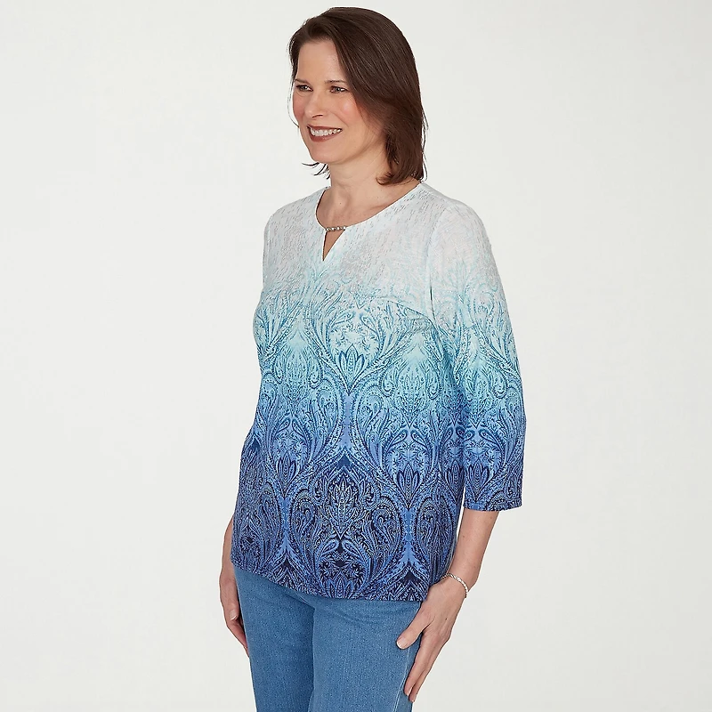 Alfred Dunner Womens Crew Neck 3/4 Sleeve T-Shirt
