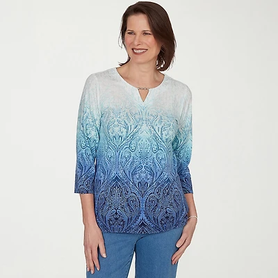Alfred Dunner Womens Crew Neck 3/4 Sleeve T-Shirt
